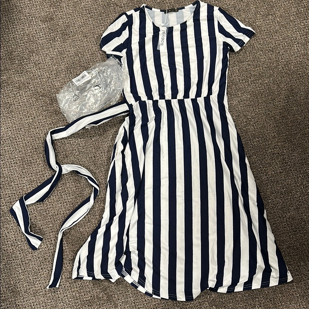 Navy and White Striped Dress